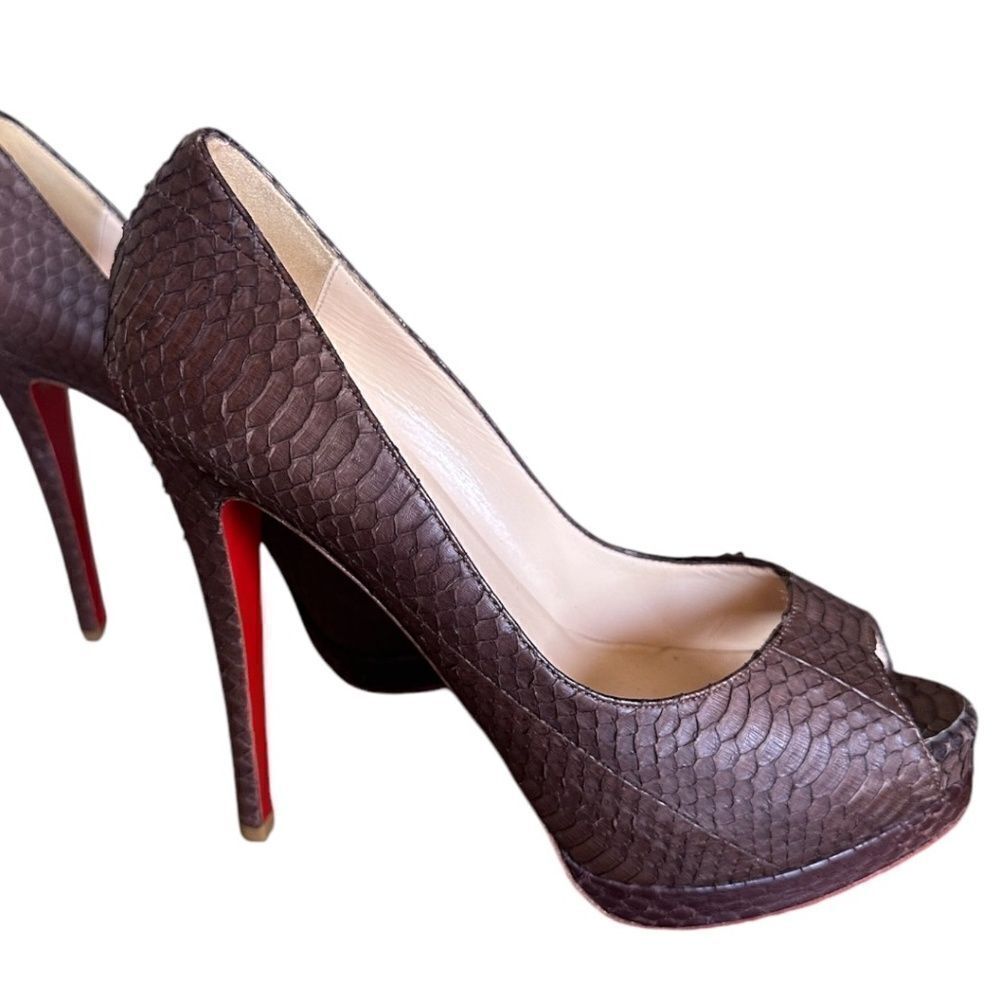 Christian Louboutin Altadama 140 Watersnake Platform Pumps Brown Red Sole Heels
